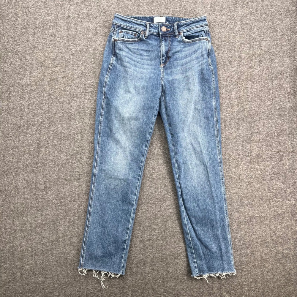 LOFT Outlet Curvy High Rise Straight Leg Jeans Blue Medium Wash Raw Hem Size 2